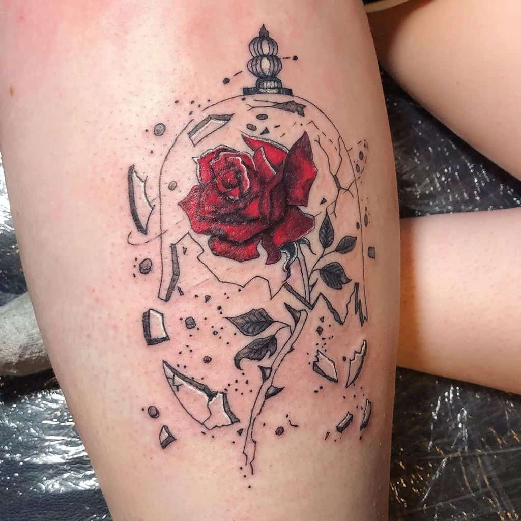 thigh beauty and the beast rose tattoos rogue_ink_tattoo