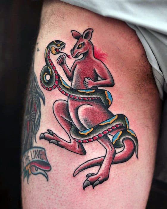 Thigh Cobra Snake Kangaroo Tattoos Men