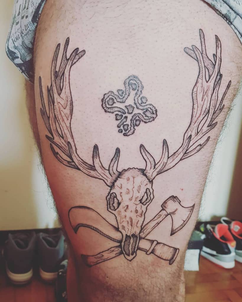 thigh deer skull tattoo giuliaducoli