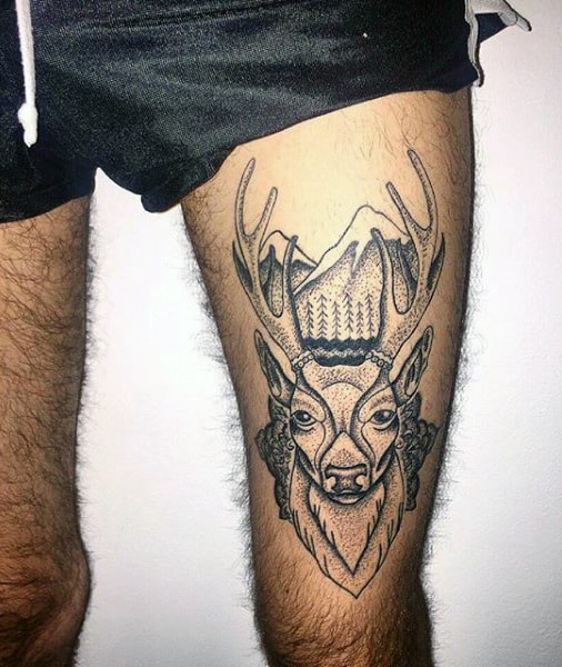 Thigh Deer Tattoo For Males