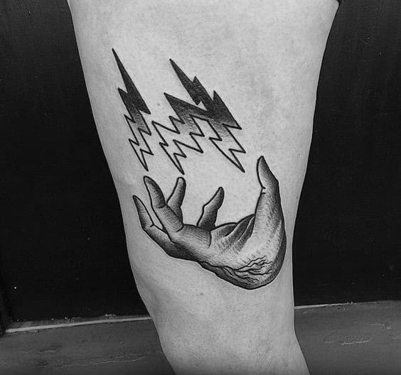 Thigh Electric Hand Magician Mens Tattoo Ideas