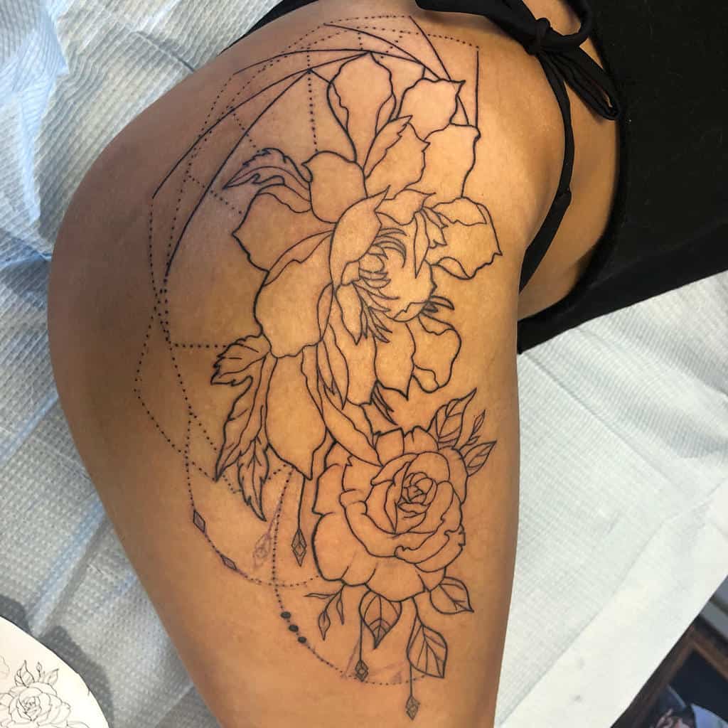 thigh geometric flower tattoo 21tatts