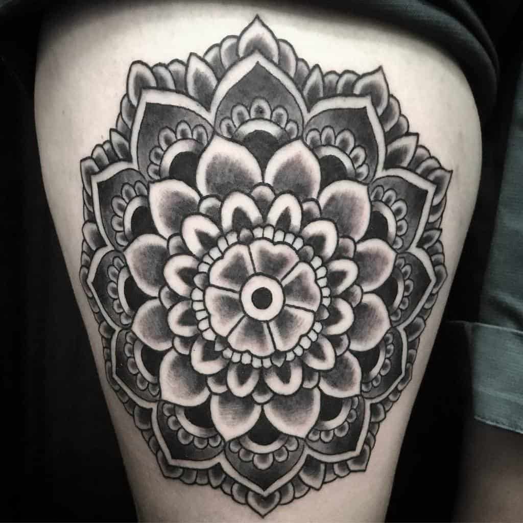 thigh geometric flower tattoo lukemuller