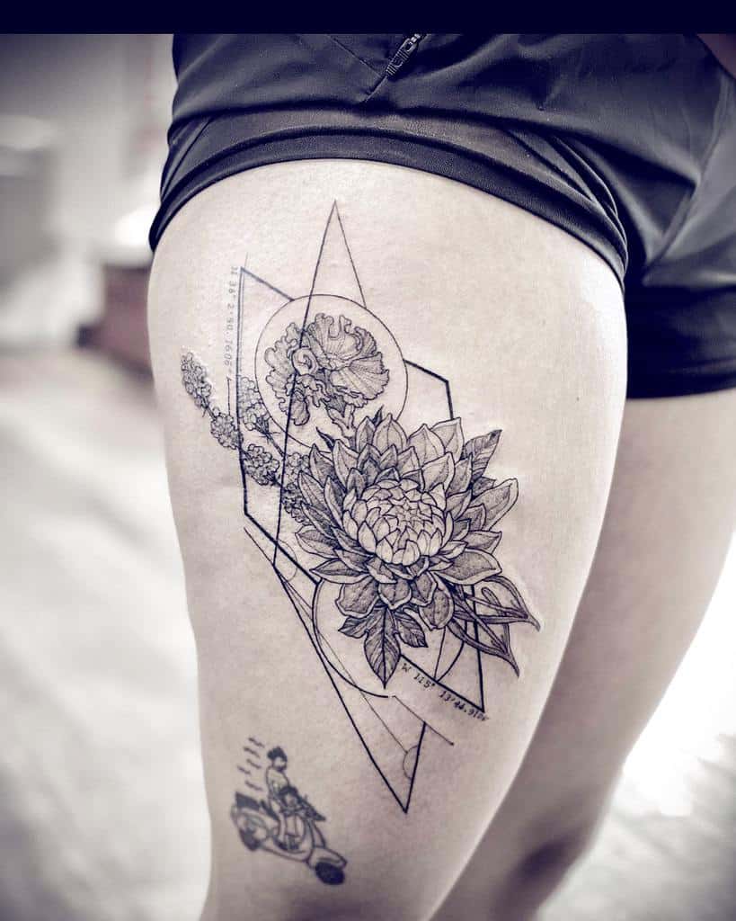 thigh geometric flower tattoo manasa_._._