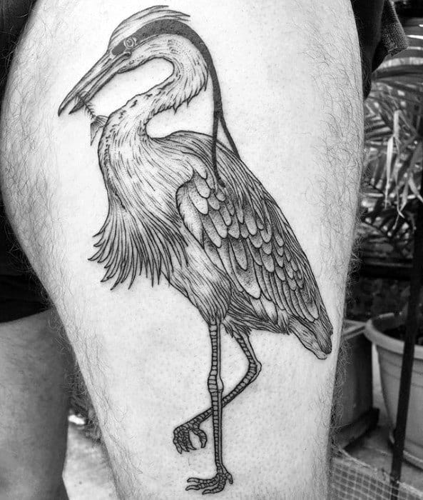 Thigh Heron Tattoo Designs For Guys