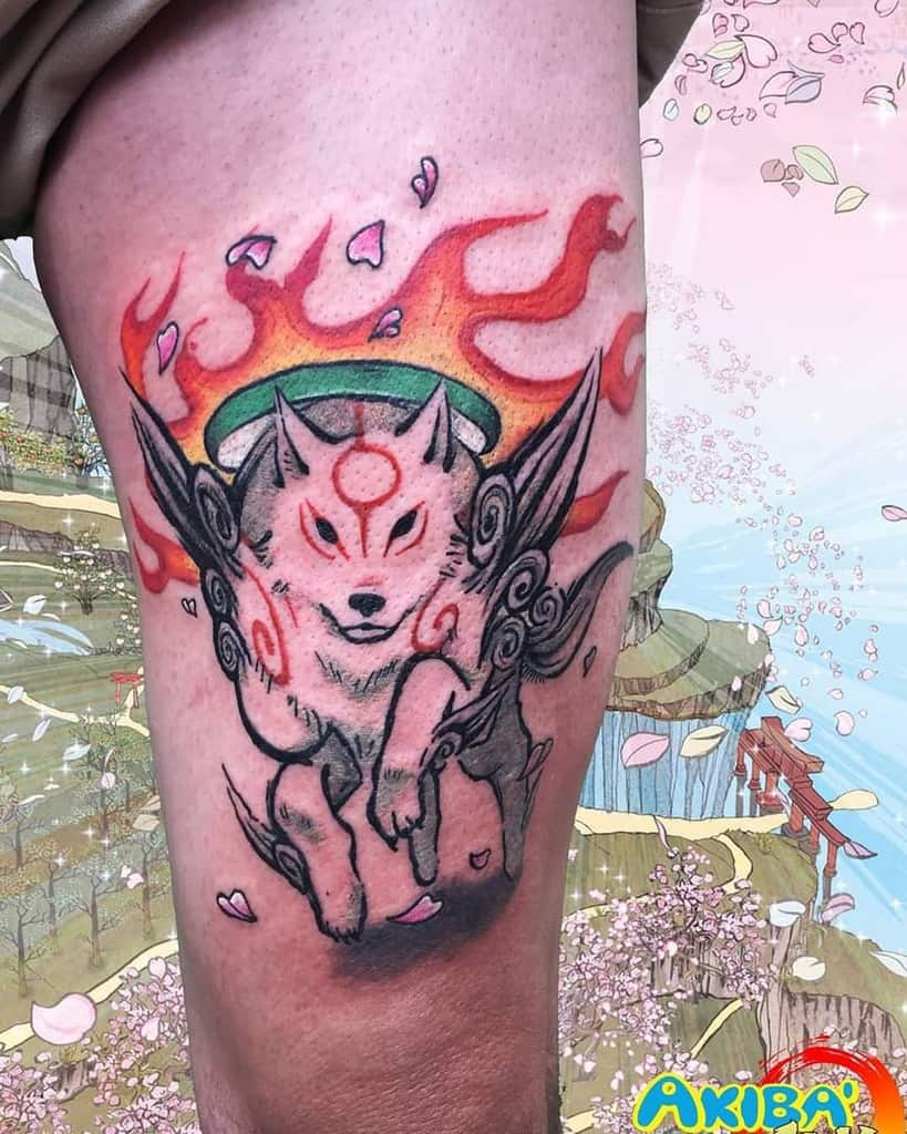 thigh japanese wolf tattoo hakupsychose