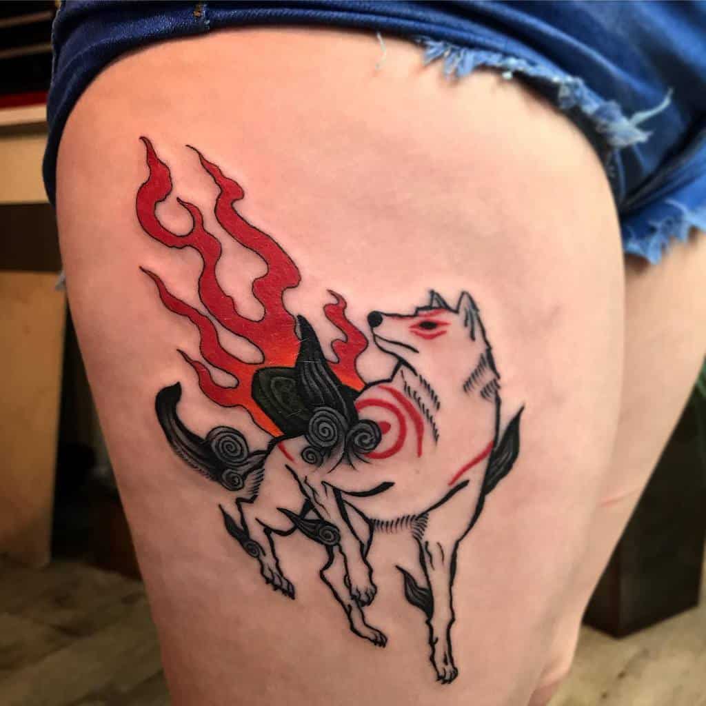 thigh japanese wolf tattoo rafael_muniz_tattooer