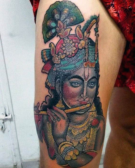 Thigh Krishna Tattoos For Gentlemen