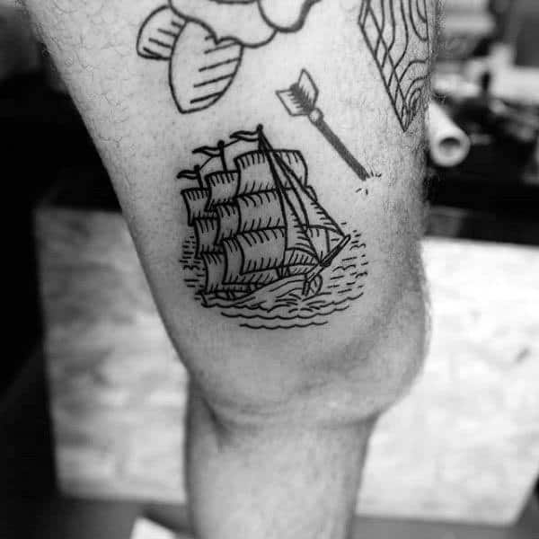 Thigh Mens Small Sailboat Tattoo Outline Ideas