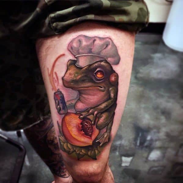 Thigh New School Guys Tattoos With Toad Design