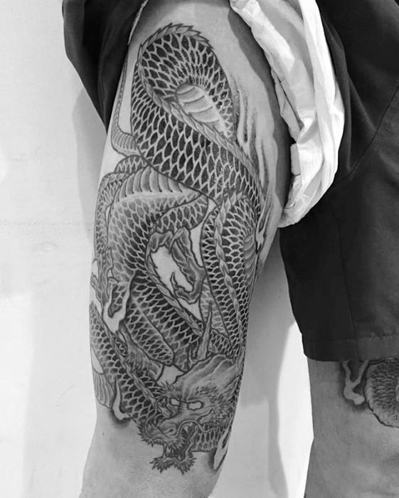 Thigh Of Leg Dragon Mens Tattoo Ideas