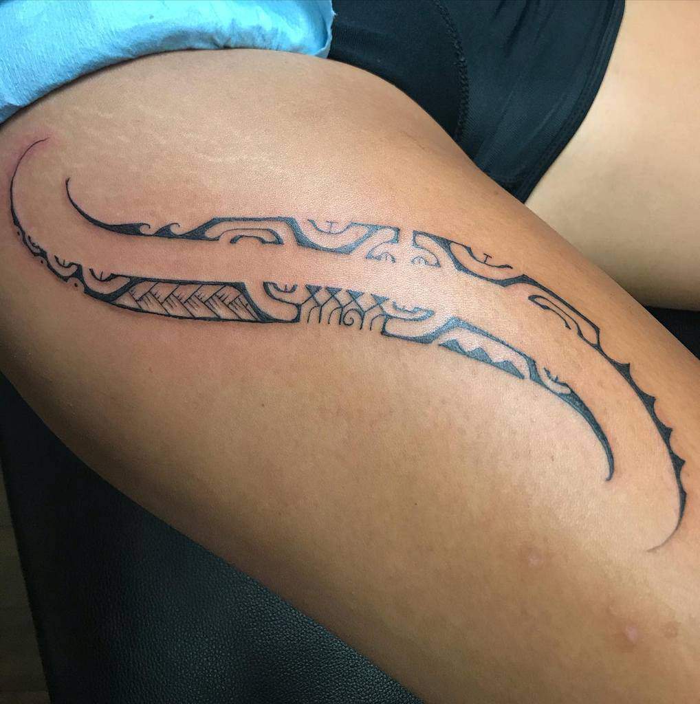 thigh polynesian tribal tattoo infamous_bubz