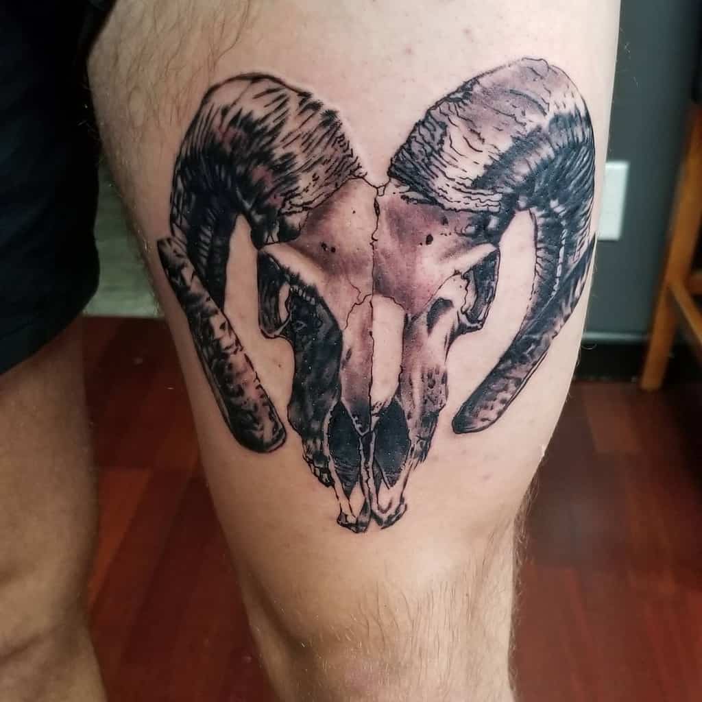 thigh ram skull tattoo tattooingrocko1