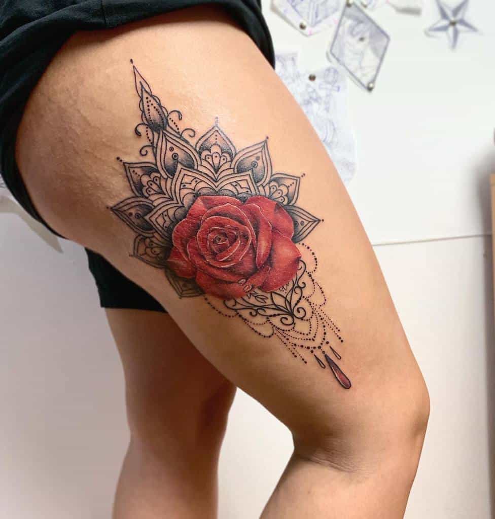 Rose and lace leg tattoo done by Joey p, inked in New York City. : r/tattoos