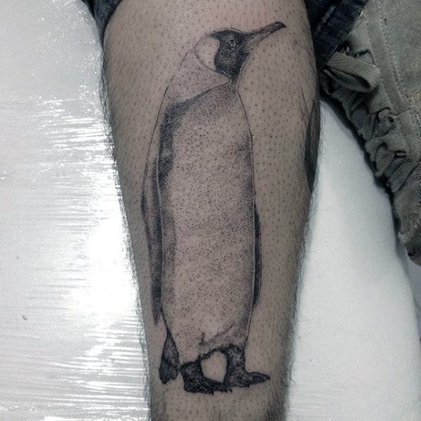 Thigh Tattoo Of Penguin On Gentleman