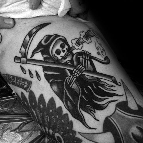 Thigh Unique Mens Traditional Reaper Tattoos