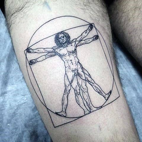 Thigh Vitruvian Man Male Tattoos