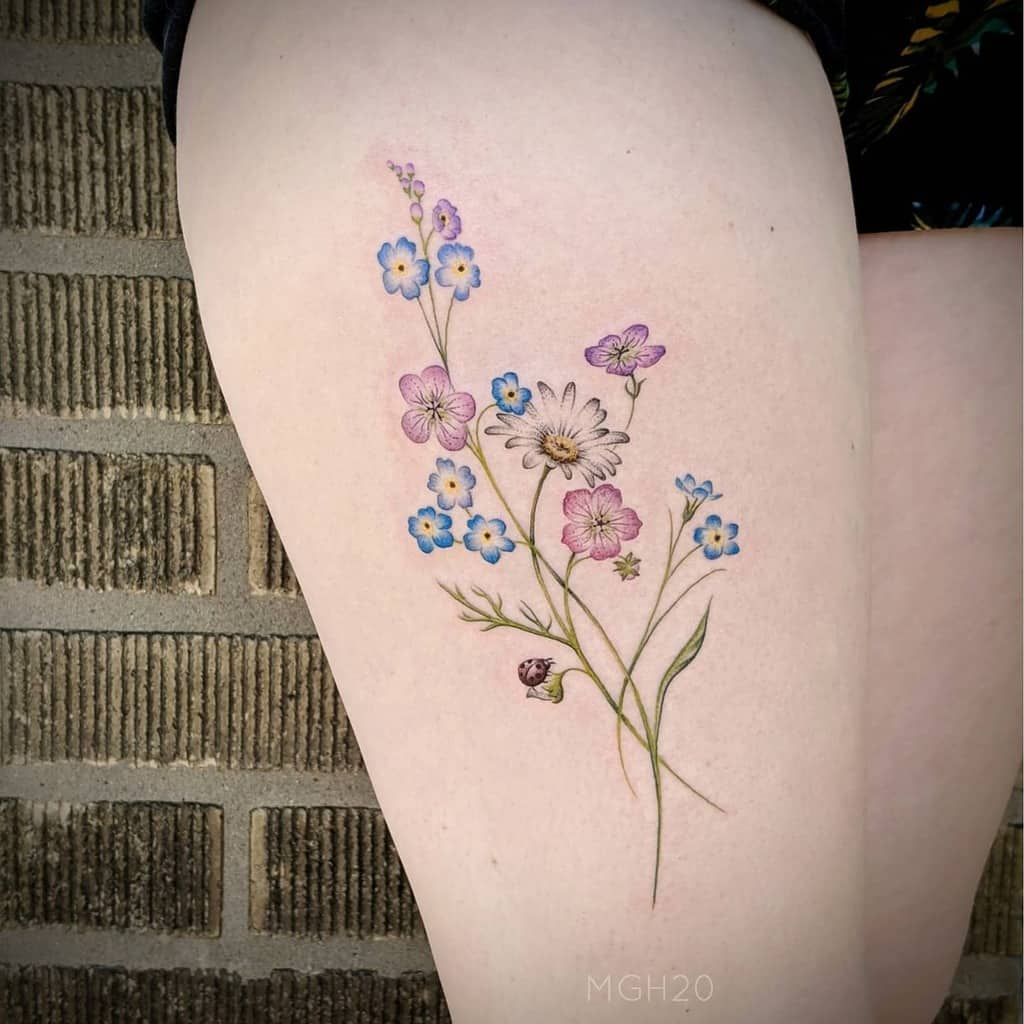 thigh wildflower tattoos madnestattoos