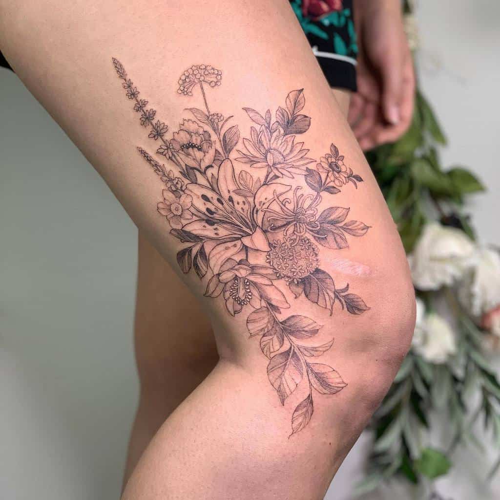 thigh wildflower tattoos mellyymae