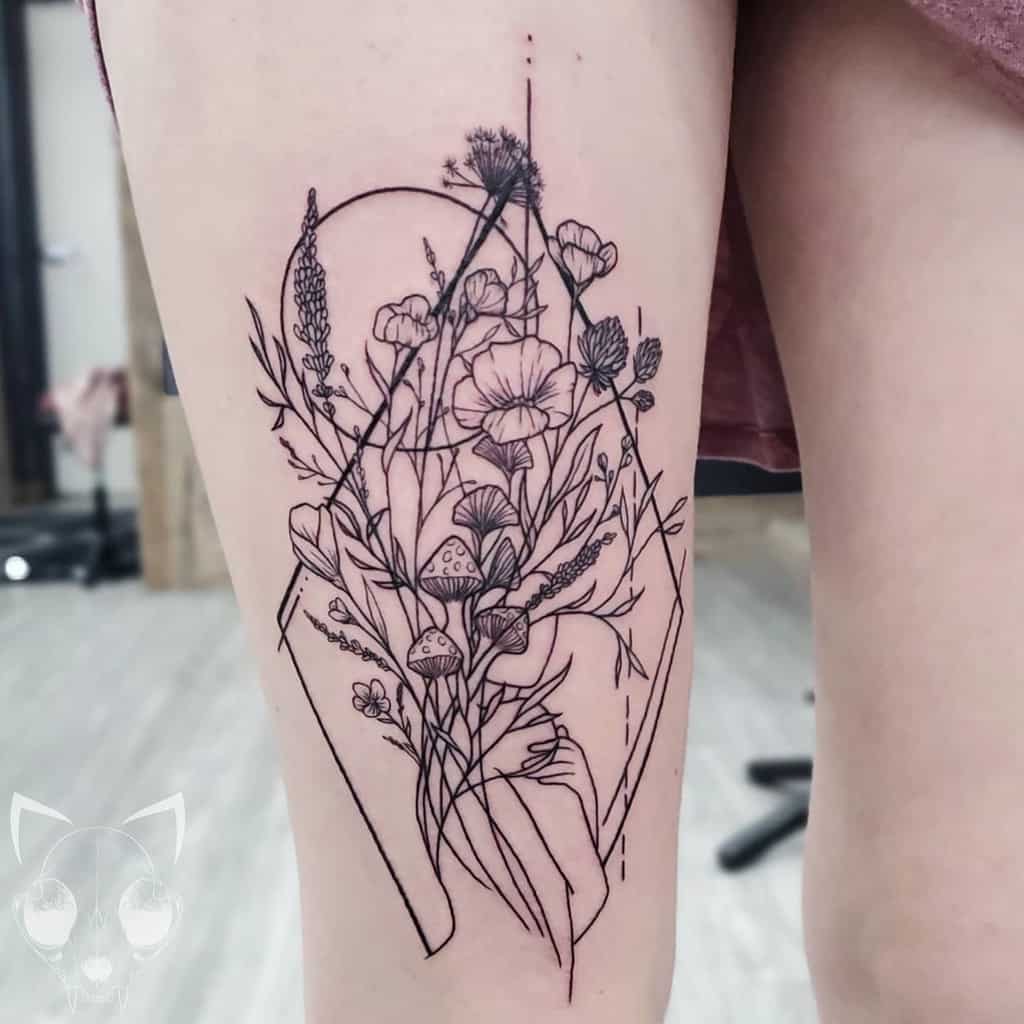 thigh wildflower tattoos zombiecattats