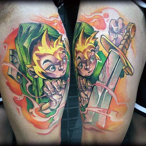Thigh Zelda With Sword Mens Tattoos