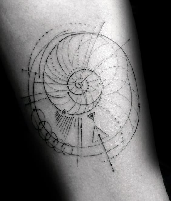 Thin Lines Geometry Male Fibonacci Spiral Inner Forearm Tattoo