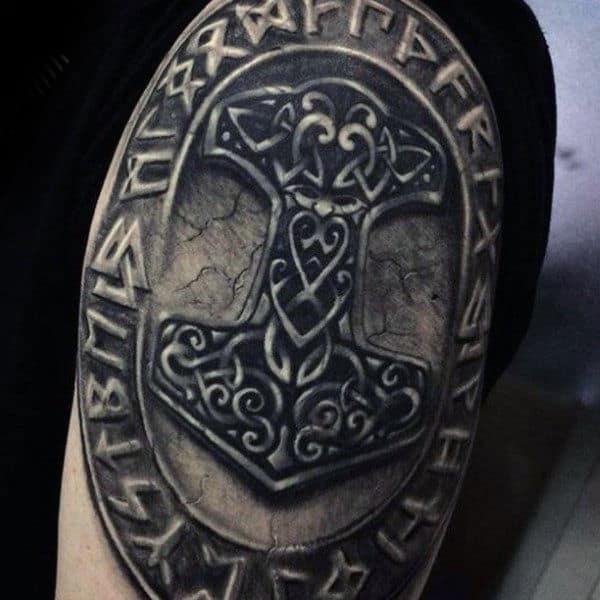 Thor Hammer Celtic Knot Mens Stone Upper Arm Tattoos