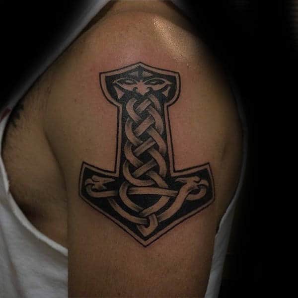 Thor Hammer Celtic Knot Mens Upper Arm Tattoos