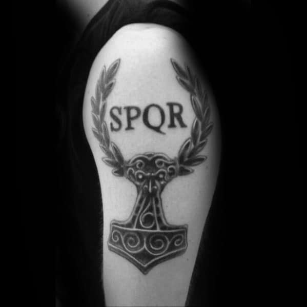Thor Hammer With Spqr Guys Arm Tattoo Inspiration