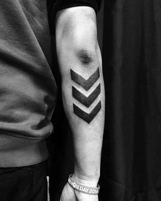 Three Black Arrows Guys Simple Geometric Outer Forearm Tattoo