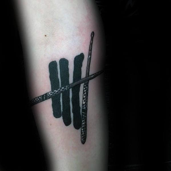 Three Black Ink Lines With Drum Sticks Mens Arm Tattoo