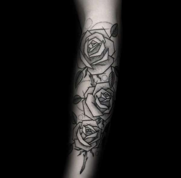 Three Geometric Roses Mens Forearm Tattoo