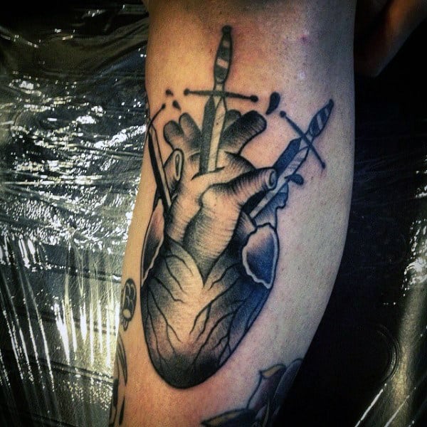 Three Heart Sword Tattoo For Men