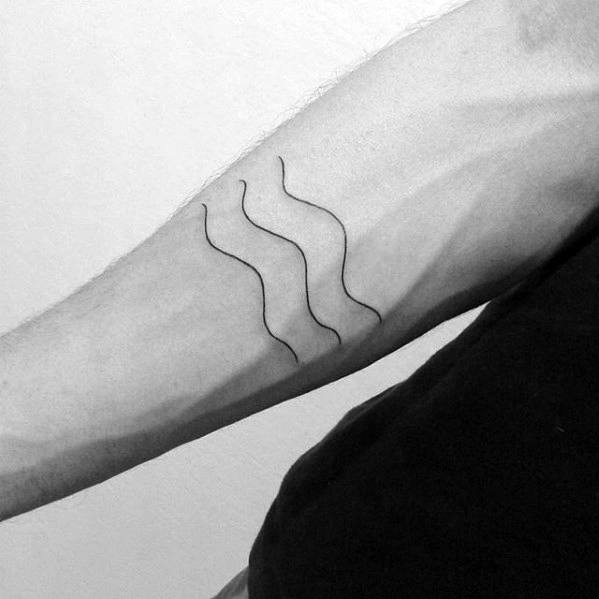 Three Lines Minimalistic Guys Simple Wave Inner Forearm Tattoo