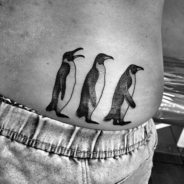 Three Penguins Mens Dotwork Hip Tattoo Ideas