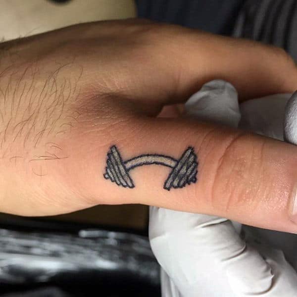 Thumb Barbell Mens Tattoo