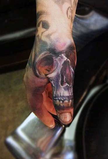 Thumb Hand Mens Skull Tattoos
