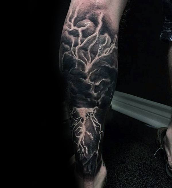 Thunderstorm Leg Sleeve Tattoo Ideas On Guys