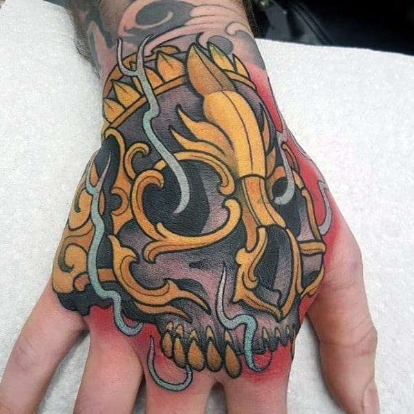 Tibetan Skull Tattoos Male Hand