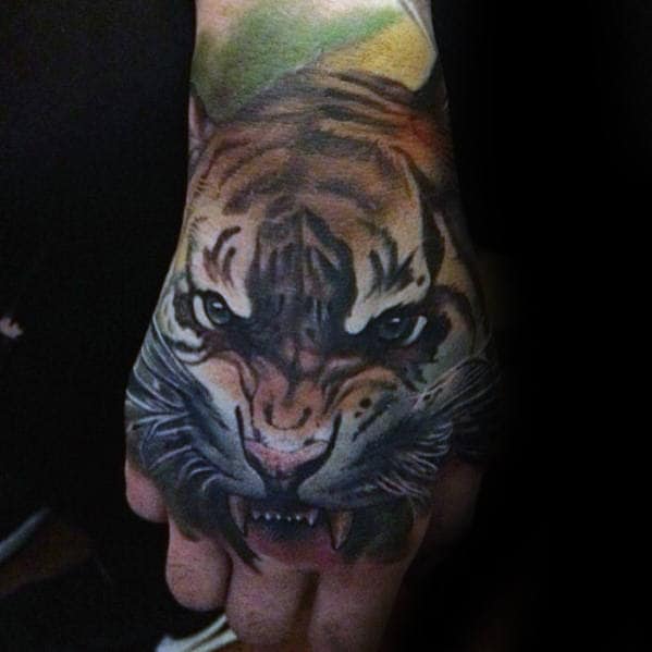Tiger Badass Male Hand Tattoo