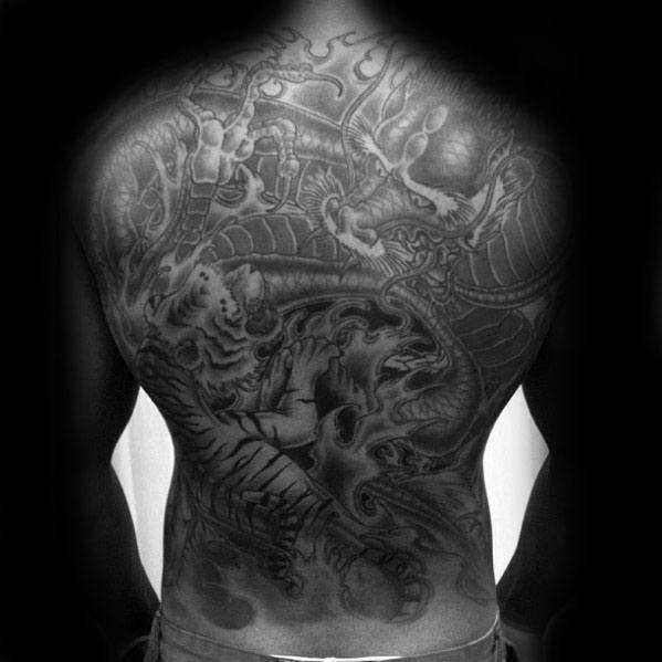Tiger Dragon Male Tattoos On Back