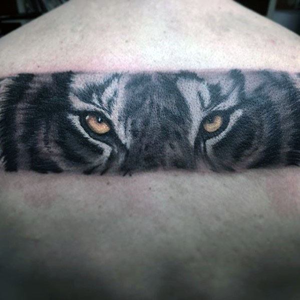 Tiger Eyes Guys Tattoo Designs On Upper Back