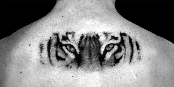 Tiger Eyes Upper Back Tattoo Designs For Guys