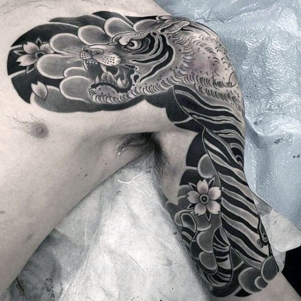 Tiger Mens Half Sleeve Dotwork Japanese Tattoo