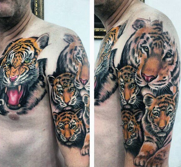 Tiger Tattoo On Chest Men
