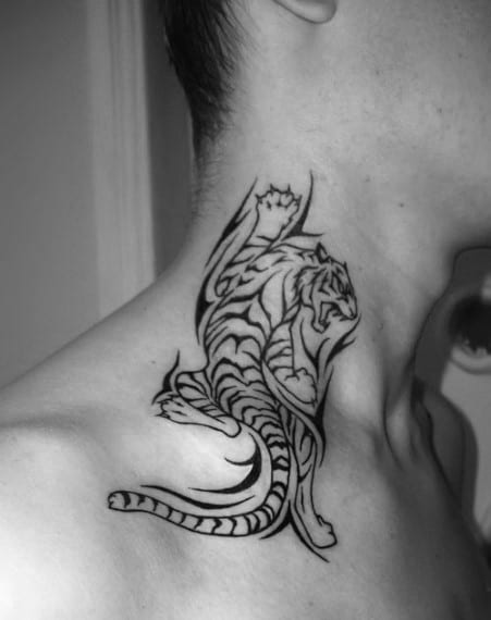 Tiger Tribal Neck Mens Tattoo Ideas