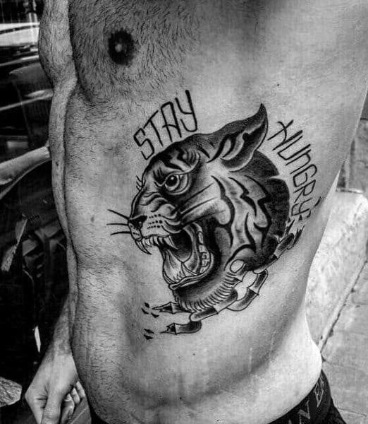 Stay Hungry Tigers Tattoos For Men On Ribs