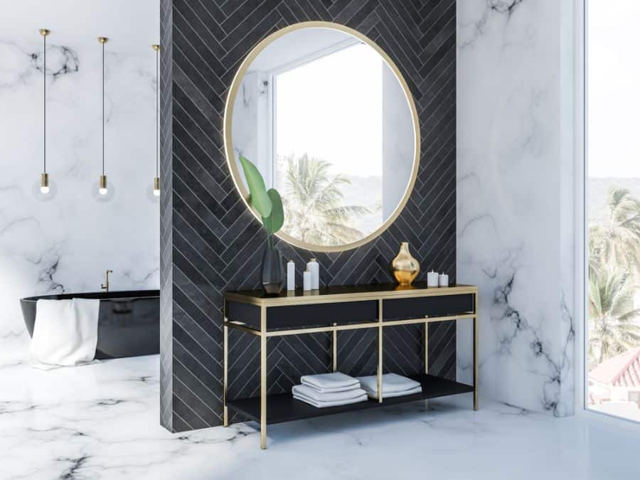 marble bathroom black and gold vanity