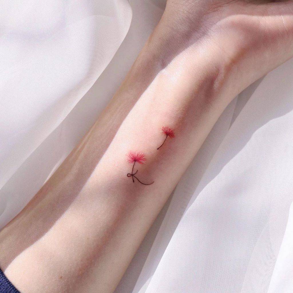 tiny colored dandelion tattoo
