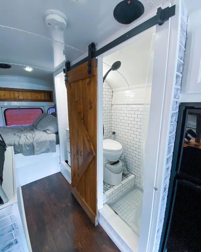 small shower and toilet in tiny house 